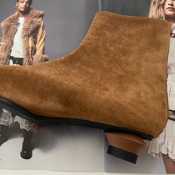 LATTELIER Brown Suede Leather Booties/Pointed Toe/Unique Heel: NWOB! Size 39 - Picture 8 of 10